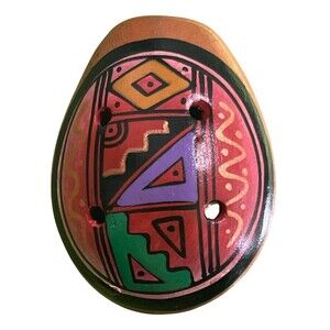 Peru Art Ocarina Whistle Clay Flute Hand Made Painted Musical Instrument 4 Hole
